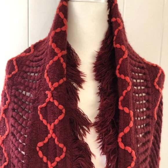 Merona Womens Scarf Knit Infinity Scarf with Fringe Burgundy - Picture 2 of 5